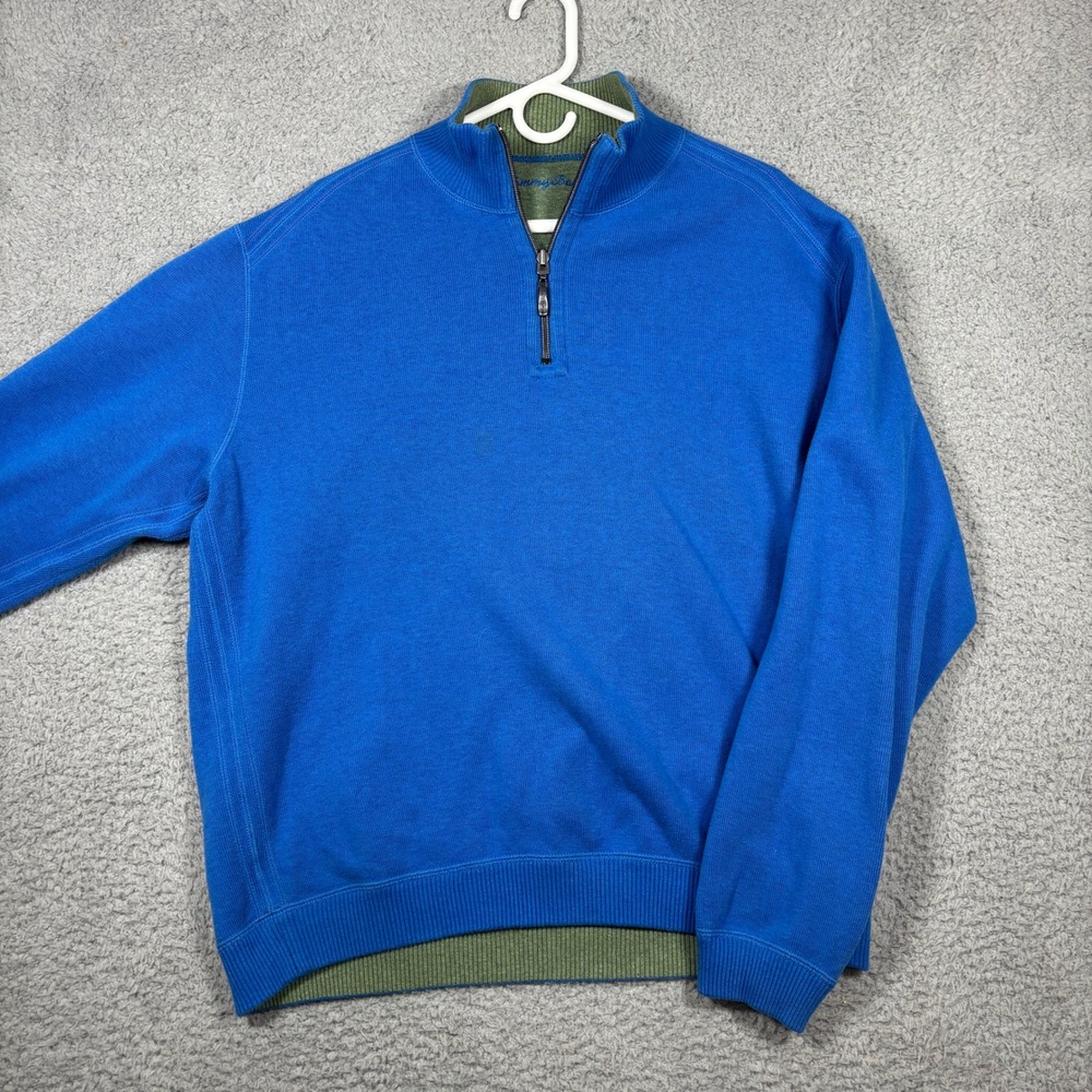Tommy Bahama Pullover Mens XL Blue Green Reversible Quarter Zip Mock Neck Logo